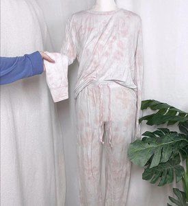 Rachel Zoe Pink Tie Dye 2 Piece Pajama Set Long Sleeve and Pants Lounge Wear